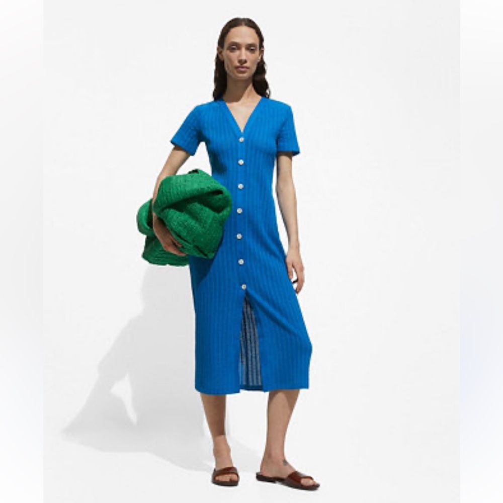 NWOT Mango Crochet Button midi dress in blue, 2